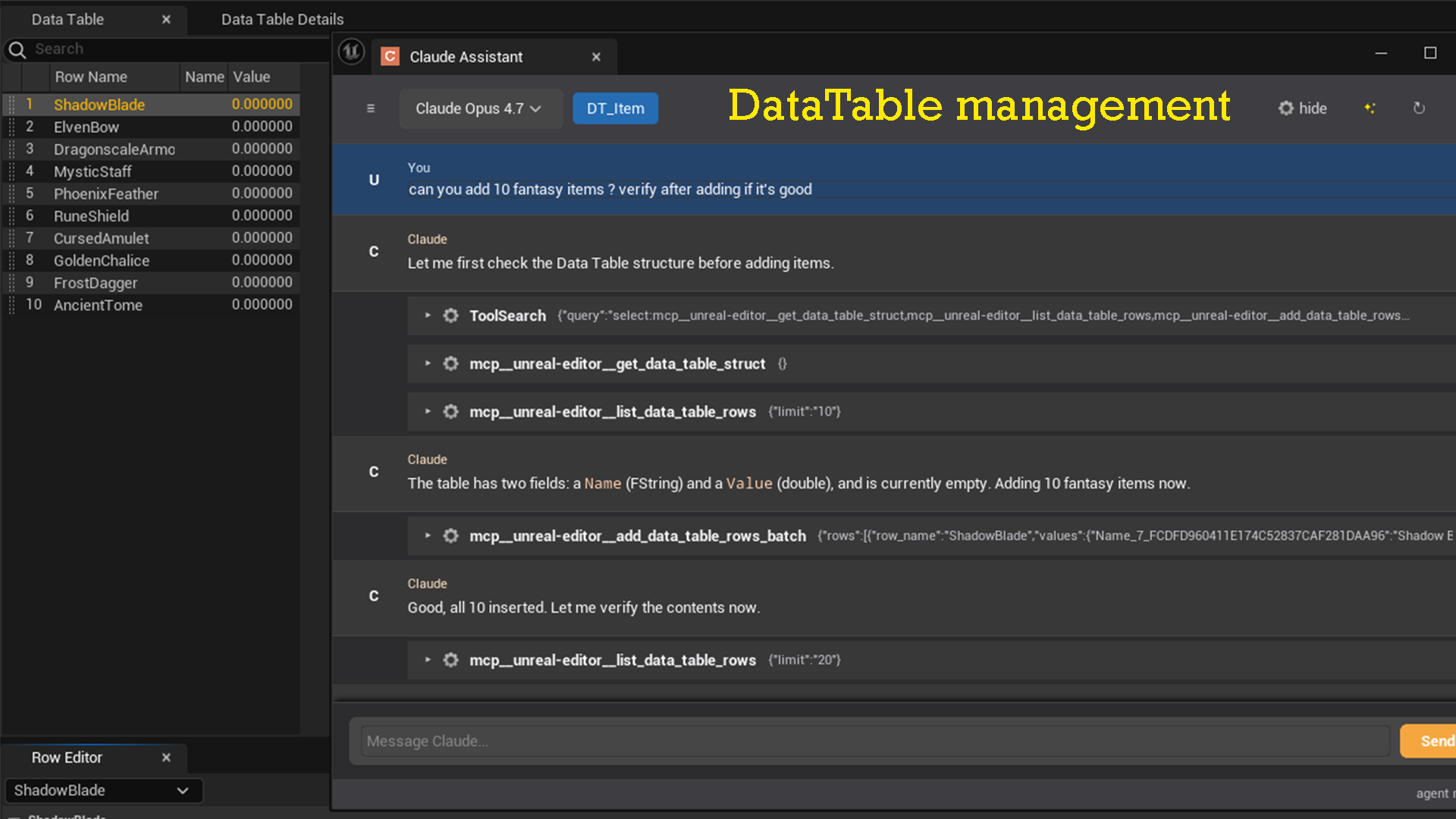 DataTable management