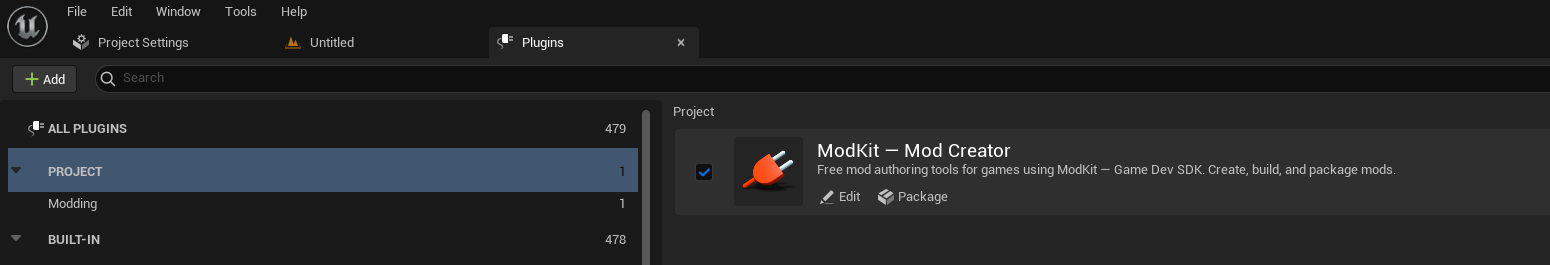 Plugins panel with ModKit Mod Creator enabled