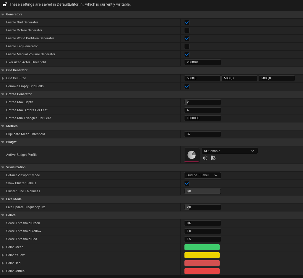 Scene Insight section in Project Settings