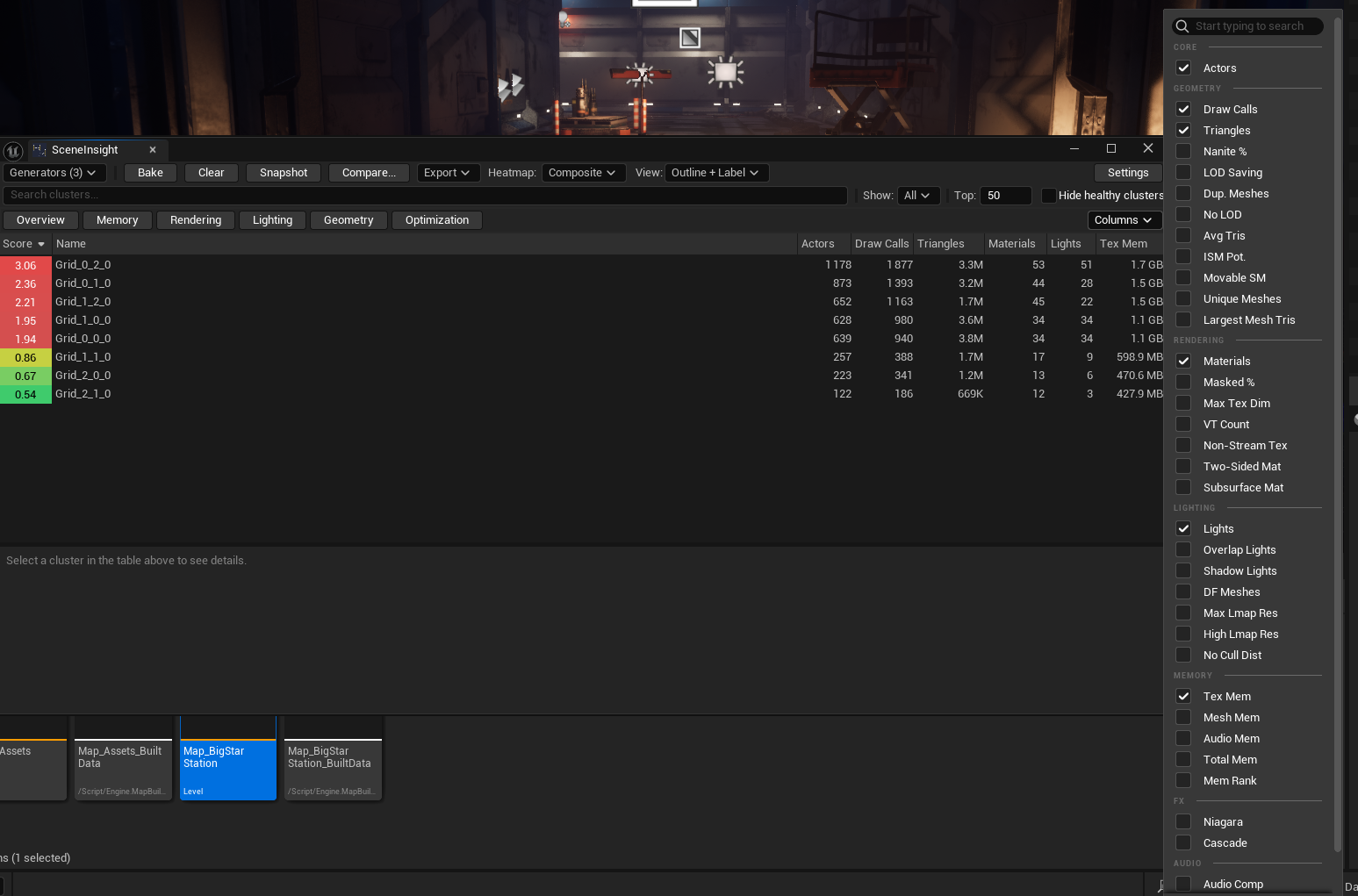 The Columns dropdown — toggle individual columns on or off
